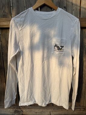 Vineyard Vines Long Sleeve Pocket Tee XS Dog Whale Tennis Ball White
